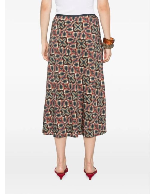 Siyu Brown Geometric-Print Midi Skirt