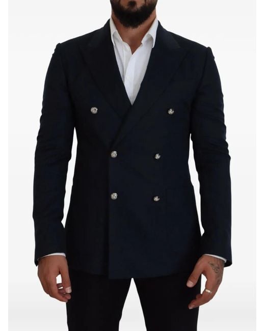 Dolce & Gabbana Blue Double-Breasted Notched-Lapels Blazer for men
