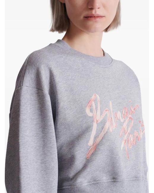 Balmain Blue Cropped Printed Sweatshirt