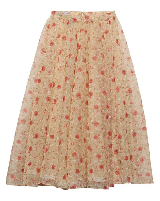 Prada Natural Printed Nylonette Midi Skirt