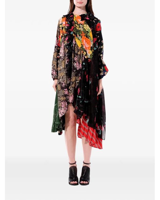Balenciaga Black Floral-Print Ruffled Dress