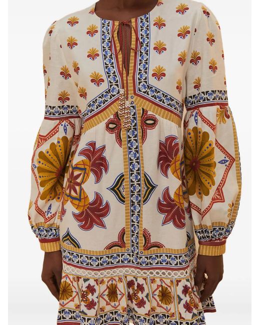 Farm Rio White Floral-Print Mini Dress