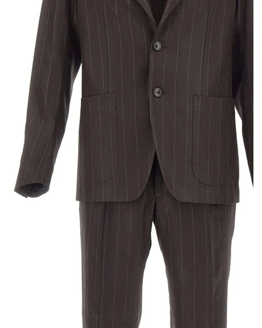 Tagliatore Black Pinstriped Patch-Pocket Suit for men
