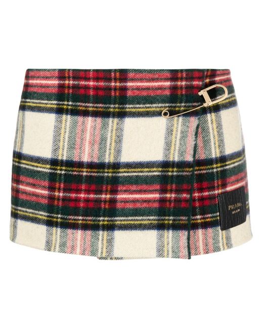 Prada Natural Tartan Virgin-wool Miniskirt