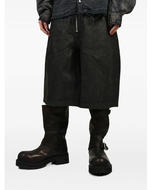FILTH Black Waxed Panelled Shorts for men
