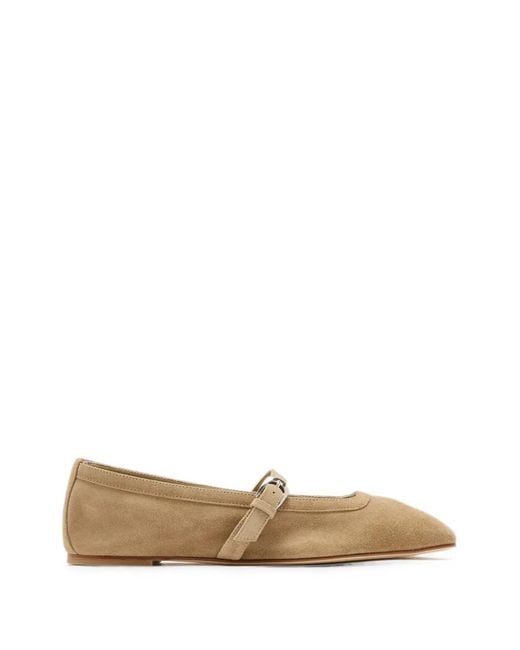 Stuart Weitzman White Buckle-Fastening Square-Toe Ballet Flats
