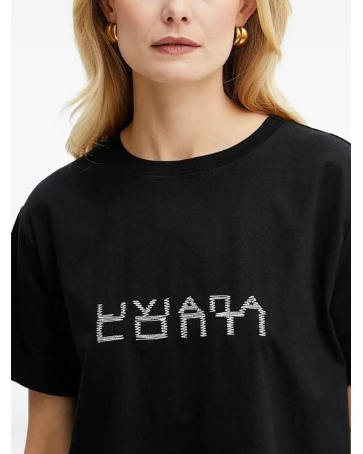 Liviana Conti Black Embroidered-Logo Short-Sleeve T-Shirt