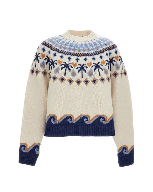 Alanui Blue Jacquard-Knit Sweater