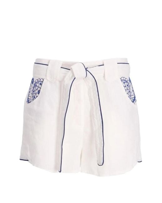 Greek Archaic Kori White Pockets Belt Shorts