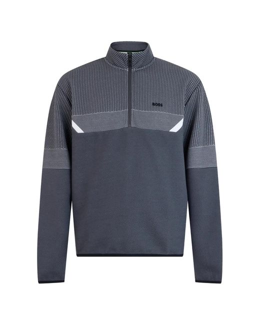 Boss Blue Geometric-Pattern Quarter-Zip Sweater for men