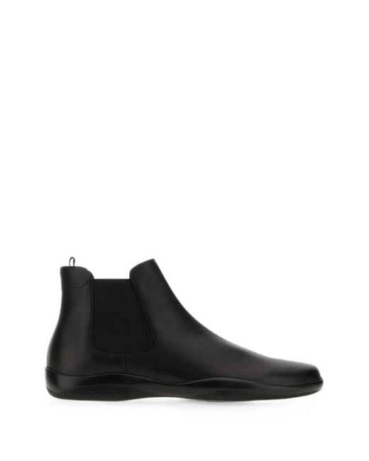 Prada Black Leather Ankle Boots for men