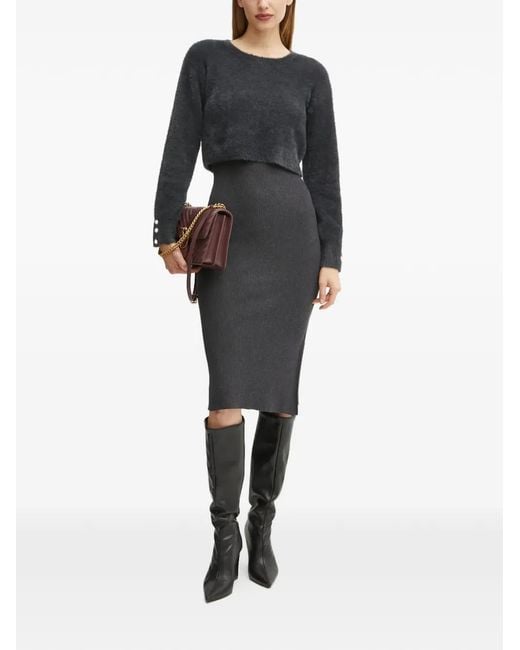 Morgan Black Rib Split Midi Dress