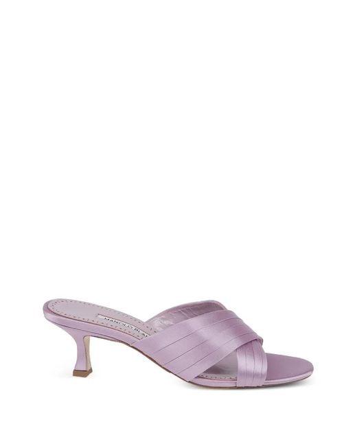 Manolo Blahnik Purple Crossover Satin Sandals