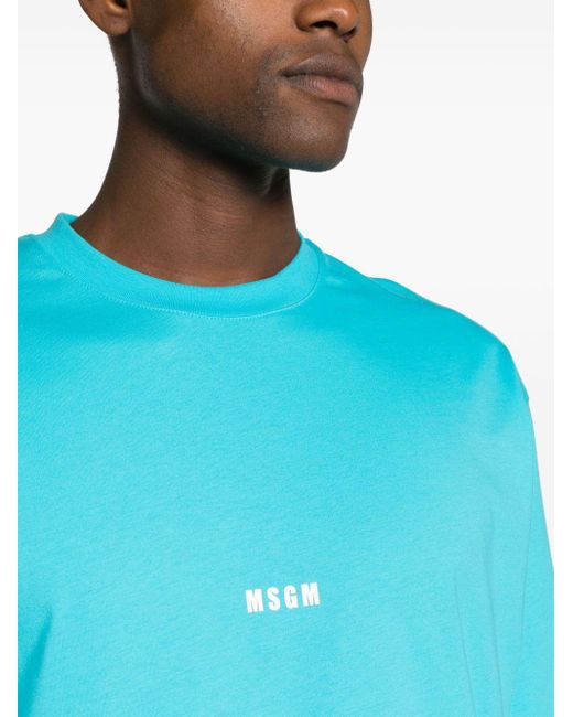 メンズ MSGM ロゴ ロングtシャツ Blue