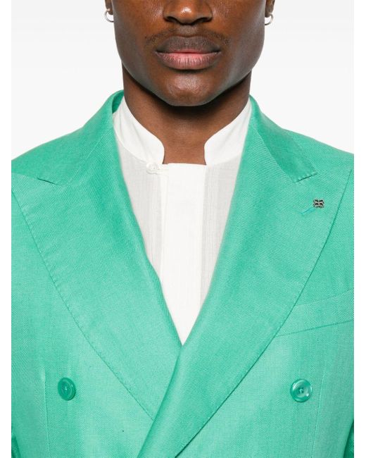 Tagliatore Green Double-Breasted Linen Suit for men