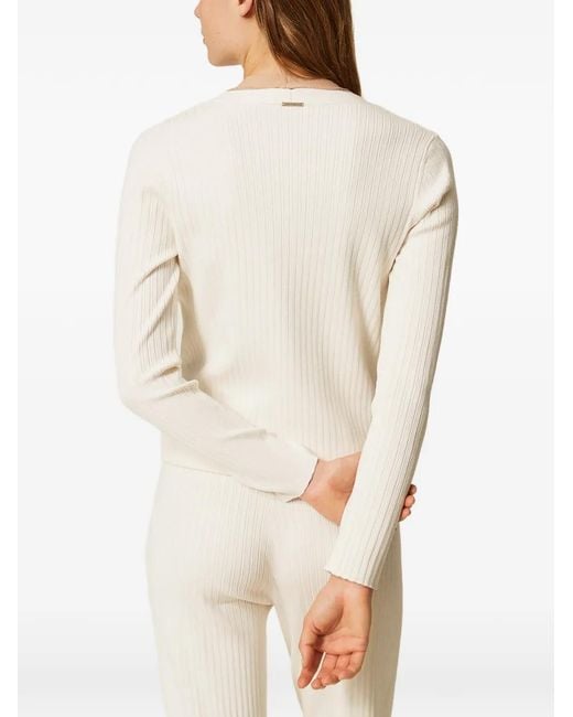 Twinset White Ribbed Trompe L'Oeil Cardigan