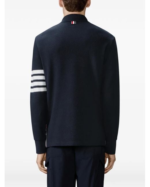 Thom Browne Blue Textured-Pique 4-Bar Long-Sleeved Polo Shirt for men