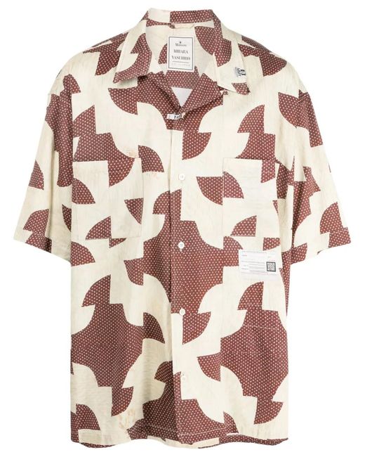 Maison Mihara Yasuhiro Pink Patchwork-Pattern Cuban-Collar Shirt for men
