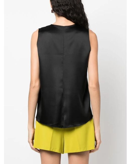 Blanca Vita Black V-Neck Satin Tank Top