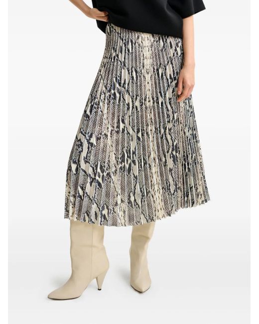 Essentiel Antwerp Natural Snakeskin-Print Midi Pleated Skirt