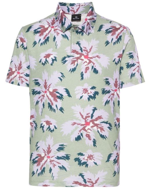PS by Paul Smith Gray Floral-print Cotton Polo Shirt for men