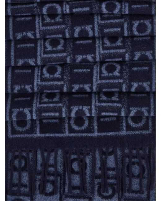 Ferragamo Blue Écharpe Frangée À Motif Monogrammé for men