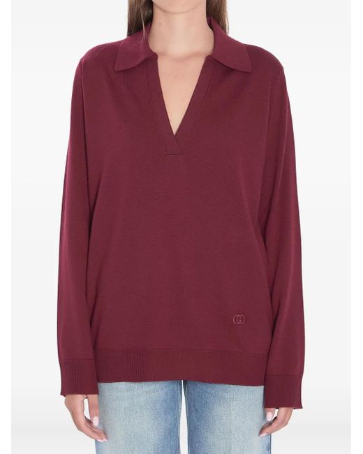 Gucci Vネック ポロシャツ Red