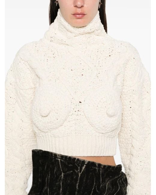 Jean Paul Gaultier Cropped Trui Met Kegeldetail in het Natural