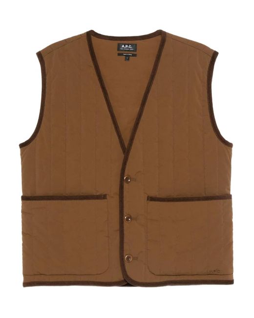 A.P.C. Brown V-Neck Quilted-Pattern Gilet for men