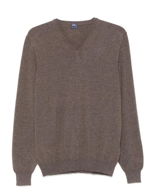 Fedeli Brown V-Neck Sweater for men