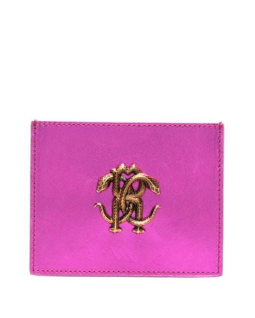 Roberto Cavalli Pink Monogram-plaque Leather Cardholder