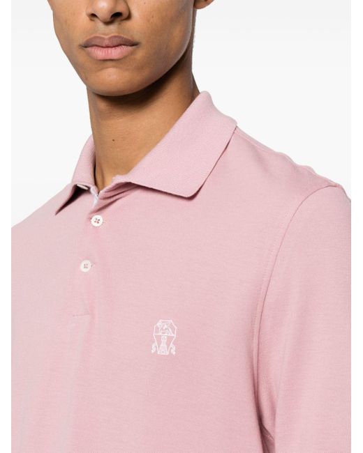 Polo en coton piqué à logo imprimé Brunello Cucinelli pour homme en coloris Pink