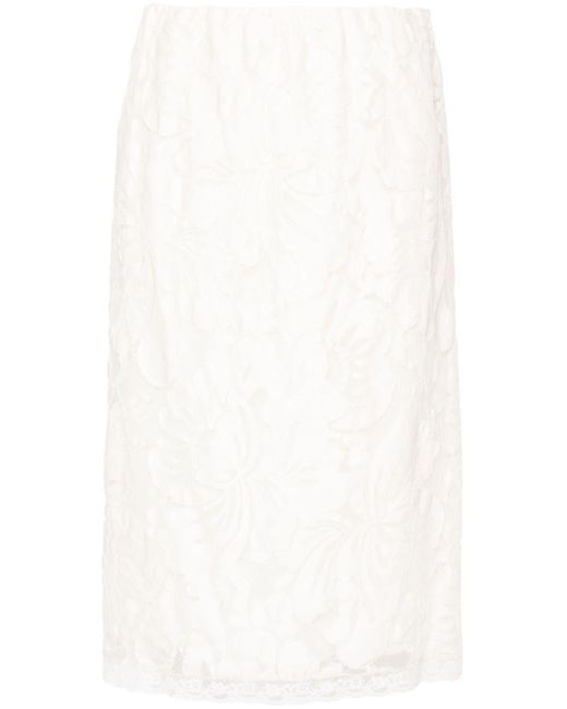 Jupe mi-longue à appliques fleurs N°21 en coloris White