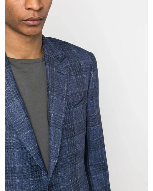 Canali Blue Single-Breasted Plaid Blazer for men