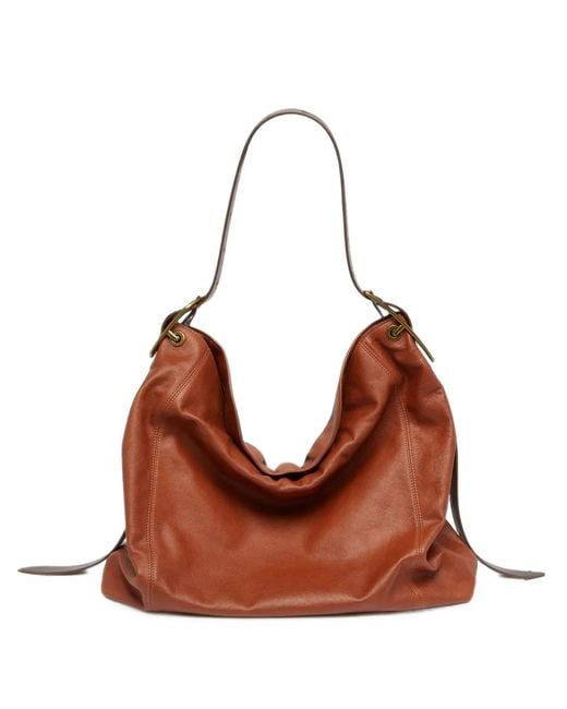 DIESEL Brown Sac Porté Épaule D-Line En Cuir Brillant