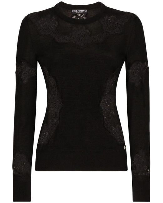 Dolce & Gabbana Black Lace-embroidered Crew-neck Jumper
