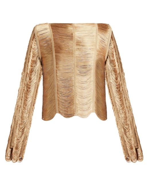Tom Ford Natural Fringed Open-knit Top