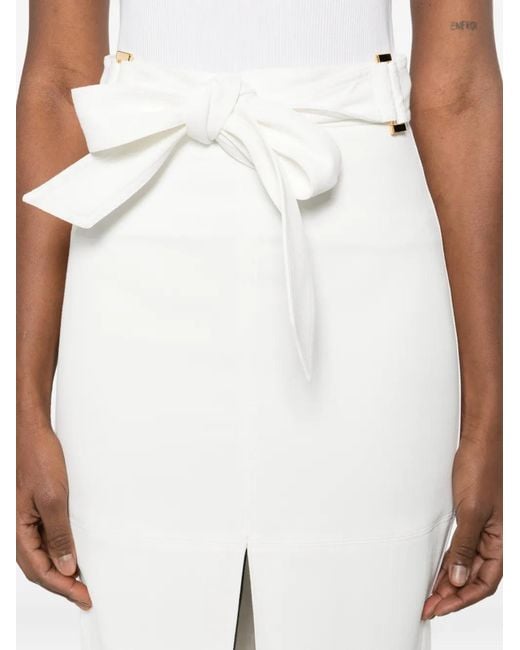 Elisabetta Franchi White Gabardine Skirt With Sash Belt