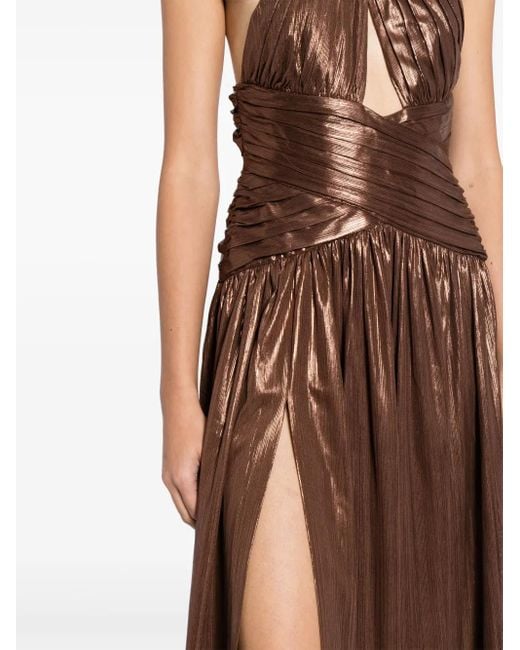 retroféte Brown Salem Draped Metallic Gown