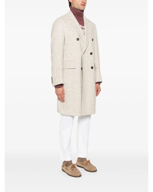 Eleventy Natural Herringbone Double-Breasted Coat for men