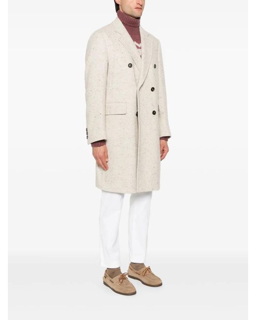 Eleventy Natural Herringbone Double-Breasted Coat for men