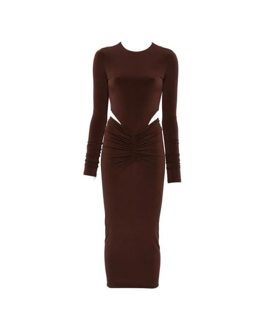 ANDAMANE Brown Heloise Cut-Out Ruched Midi Dress