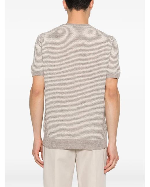 Corneliani Gray Striped Crew-Neck T-Shirt for men