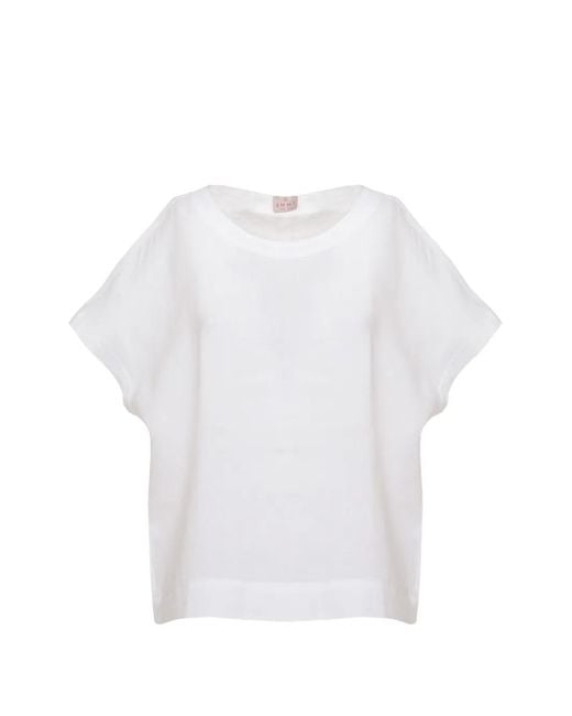 Emme White Linen Short-Sleeved Blouse