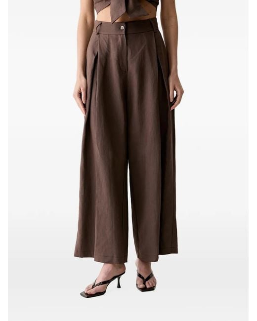 ViCOLO Brown Pleated Wide-Leg Trousers