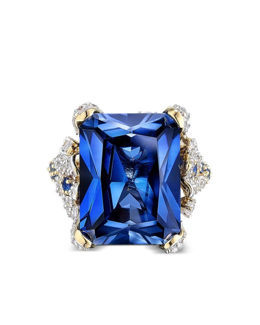 Anello in oro vermeil 18kt Kashmir Cinderella con zaffiro e diamanti di Anabela Chan in Blue