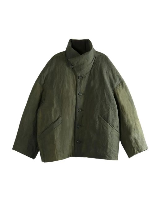 Ziggy Chen Green Buttoned Funnel-Neck Jacket for men