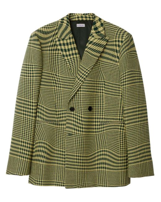 Burberry Green Wool Warped Houndstooth Jacket for men