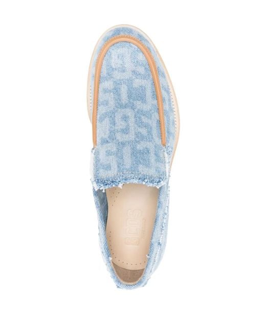 Gcds Blue Monogram-Print Denim Loafers