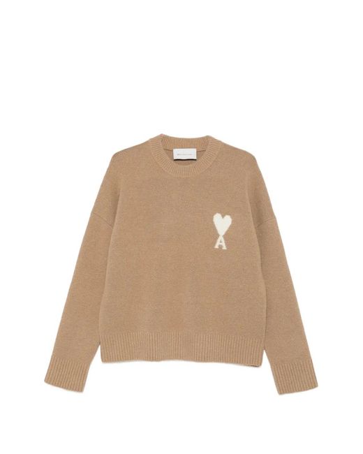 AMI Natural Ami De Coeur Intarsia-Knit Sweater